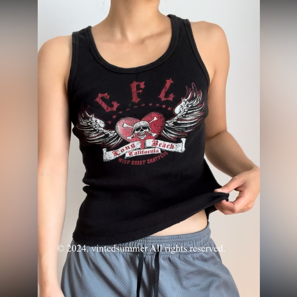 Vintage WEST COAST CHOPPERS Tank Top with Skull Wings Graphic Biker Size Large